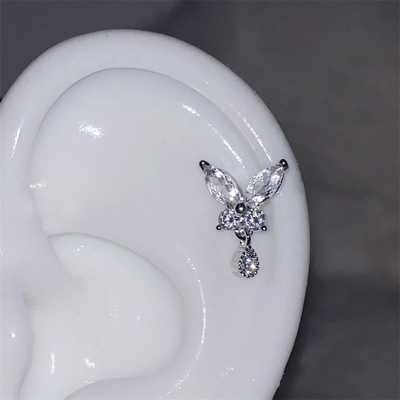 1pcs Silver Color Wing  Stainless Steel Ear Bone Nail