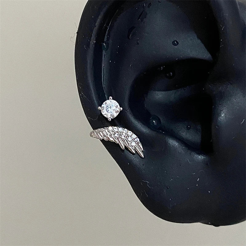 1pcs Silver Color Wing  Stainless Steel Ear Bone Nail