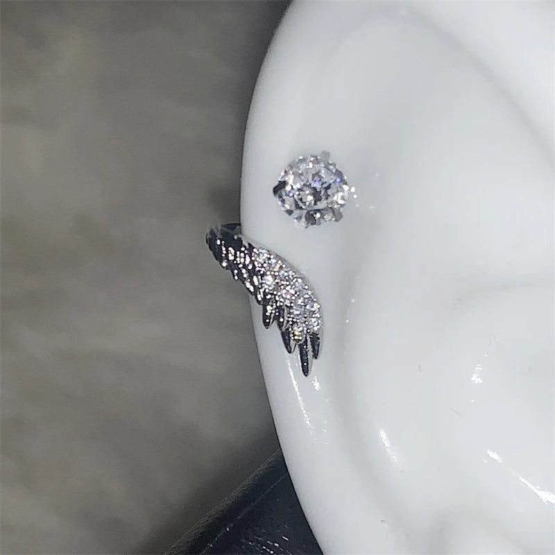 1pcs Silver Color Wing  Stainless Steel Ear Bone Nail