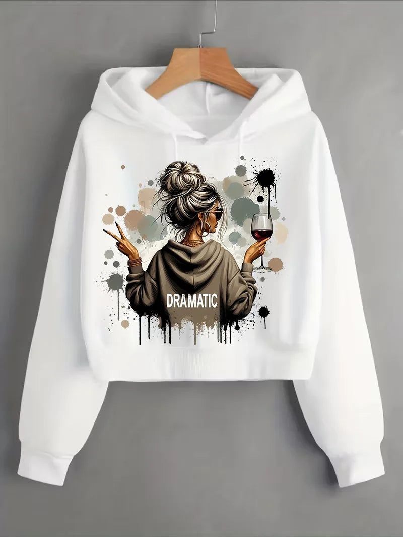 Vintage  Print Autumn Sweatshirt Crop Top Hoodie