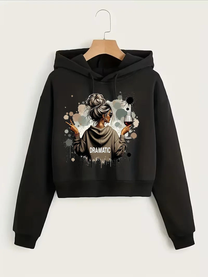 Vintage  Print Autumn Sweatshirt Crop Top Hoodie