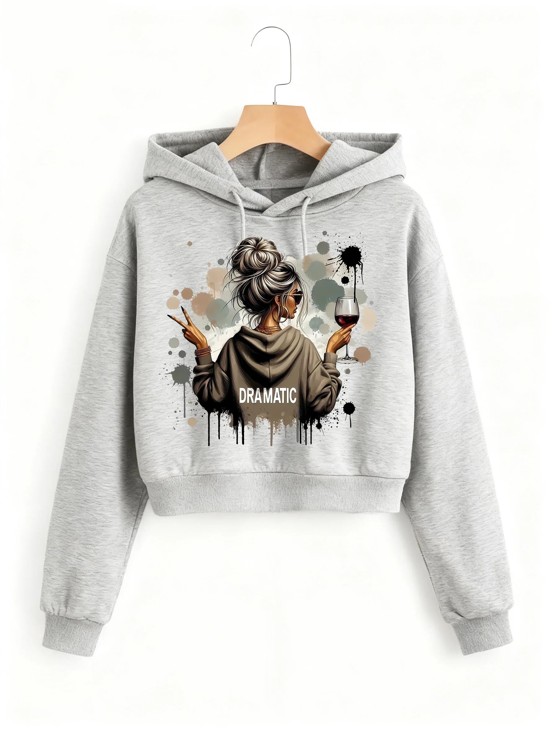 Vintage  Print Autumn Sweatshirt Crop Top Hoodie